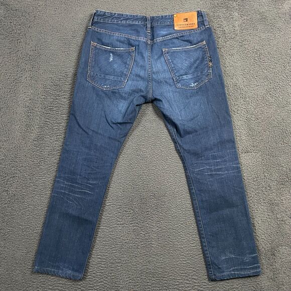 Scotch & Soda Jeans Mens 34x32 Blue Ralston Slim Fit Dark Wash Button Fly - Picture 9 of 16